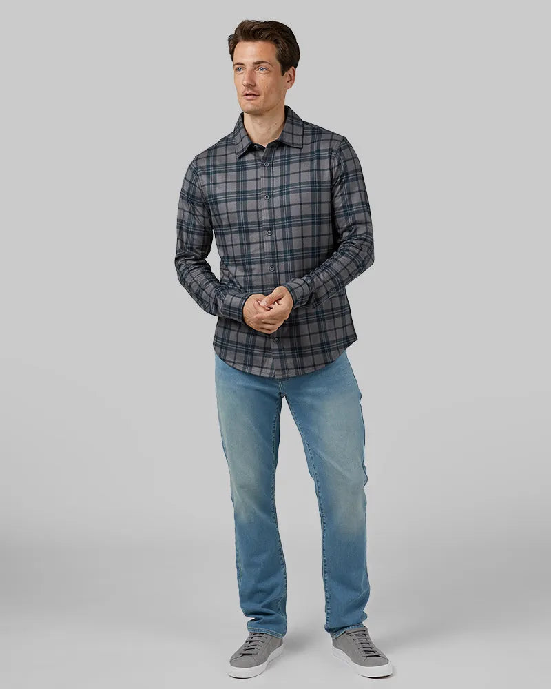 Men's Soft Stretch Knit Long Sleeve Button-Up