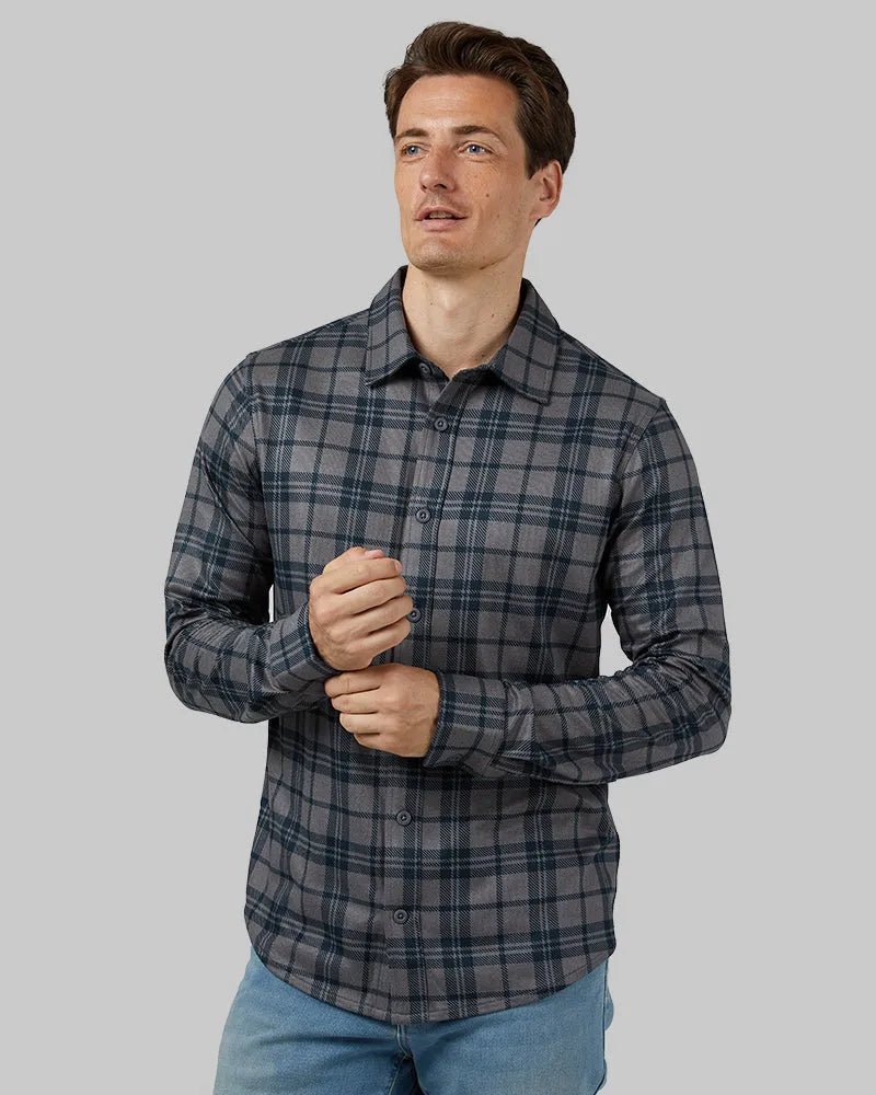 Men's Soft Stretch Knit Long Sleeve Button-Up