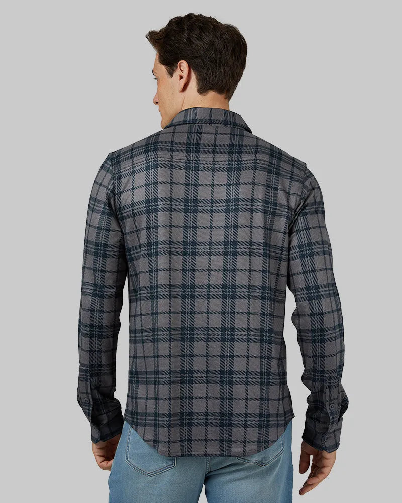 Men's Soft Stretch Knit Long Sleeve Button-Up