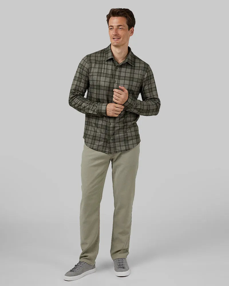 Men's Soft Stretch Knit Long Sleeve Button-Up