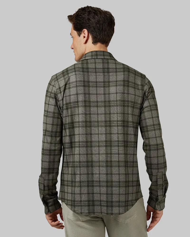 Men's Soft Stretch Knit Long Sleeve Button-Up