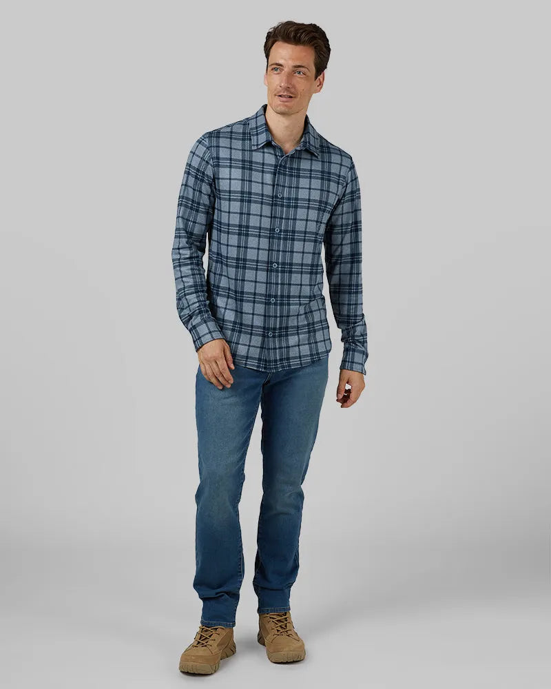 Men's Soft Stretch Knit Long Sleeve Button-Up